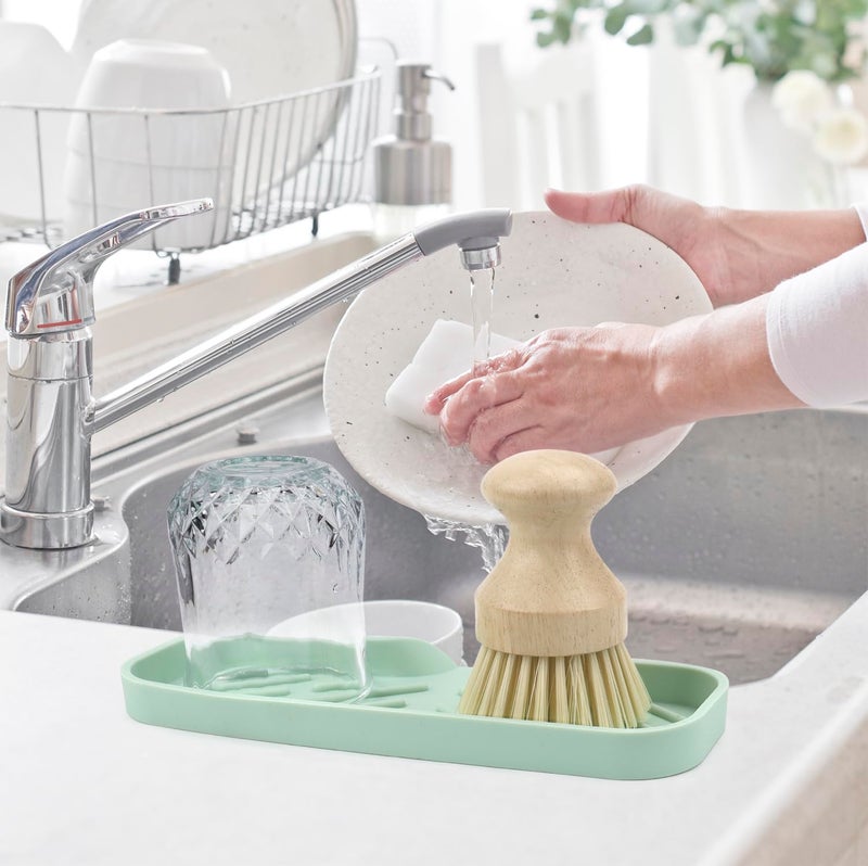 YASMEN Silicone Bathroom Soap Dishes, Sink Sponge Holder for Kitchen, Rubber Soap Dish with Drain, Shower Soap Sponge Tray, Sink or Counter Organizer, for Bar Soap, Bottle, Dish Soap Dispenser- Green - Image 5
